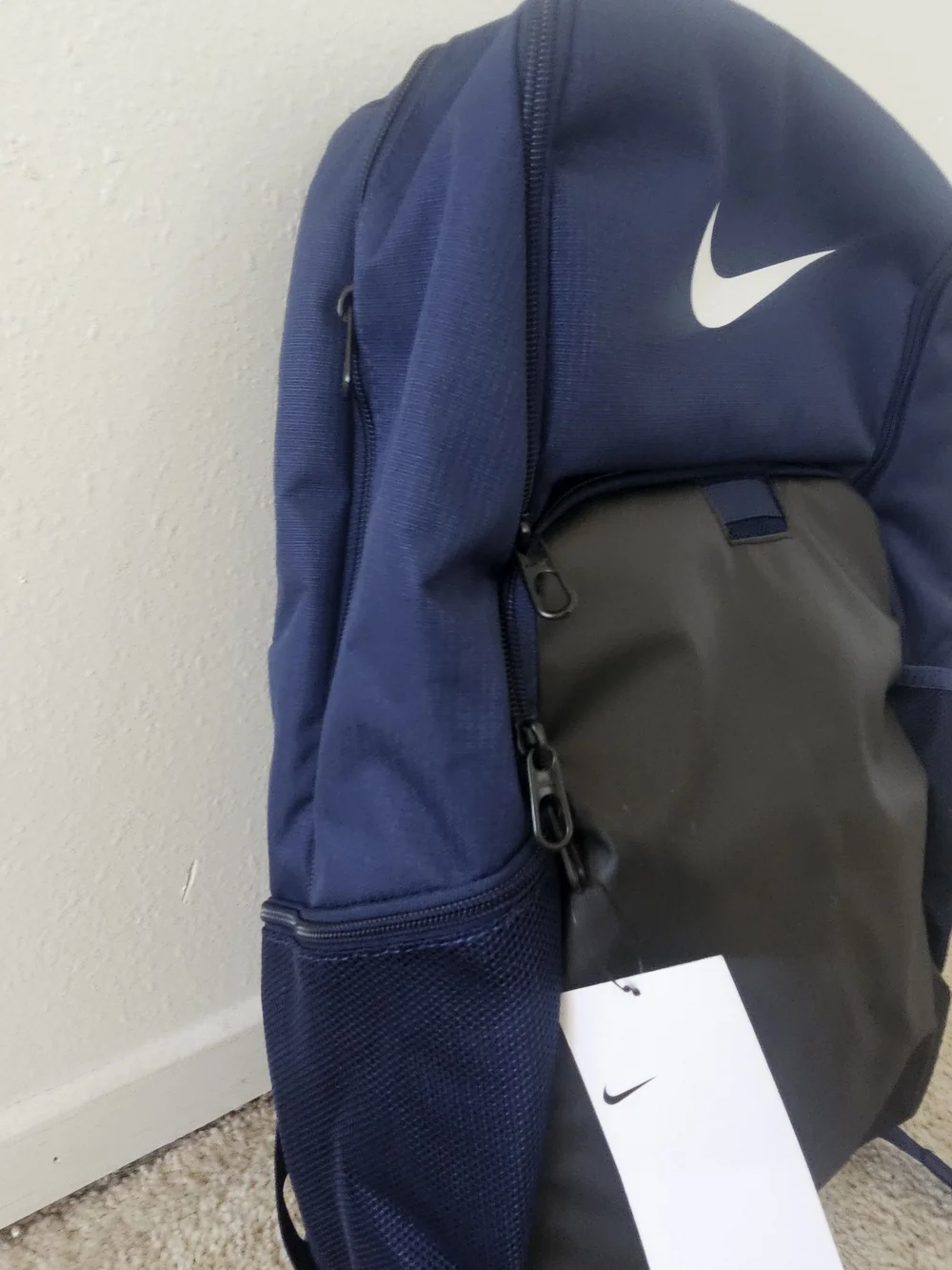 XL Nike Navy and Black Men's Athletic Backpack with White Swoosh